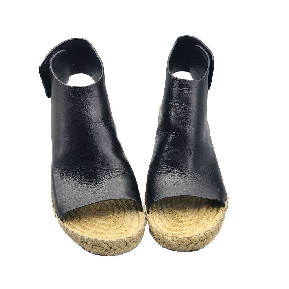 Celine Black Leather Espadrille Wedge Sandals - Picture 3 of 11